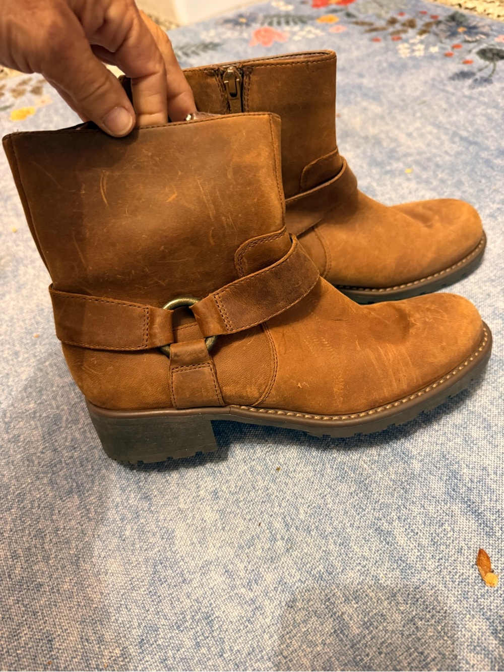 Clarks Women's Chestnut Suede Ankle Booties with Buckle Strap
